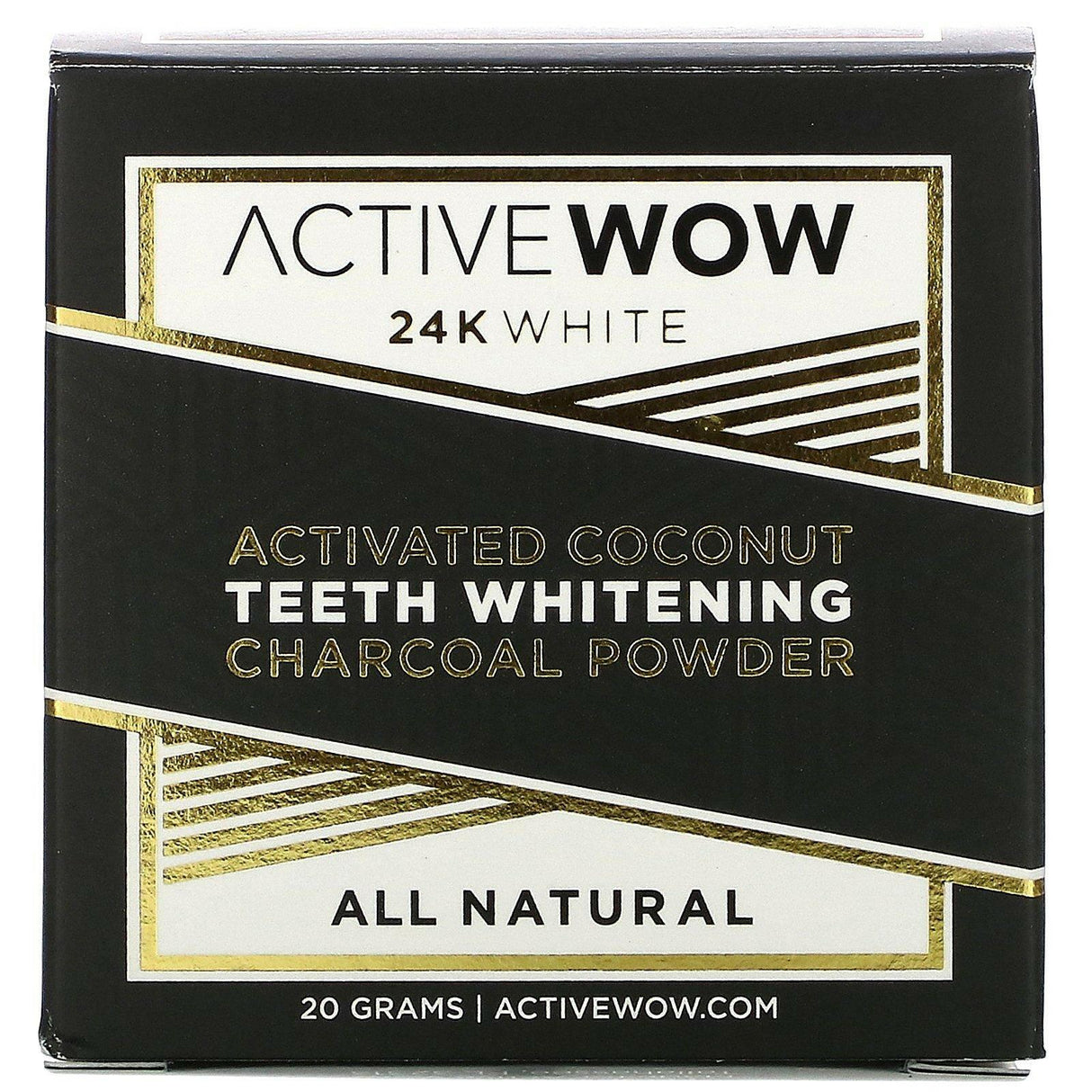 Active Wow, 24K White, All Natural Teeth Whitening Charcoal Powder, Activated Coconut, 20 g - Supply Center USA