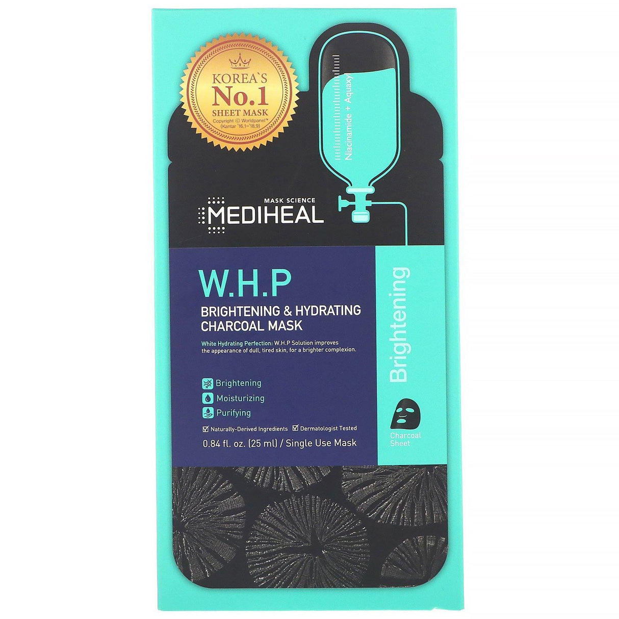 Mediheal, W.H.P, Brightening & Hydrating Charcoal Beauty Mask, 5 Sheets, 0.84 fl oz (25 ml) Each - Supply Center USA