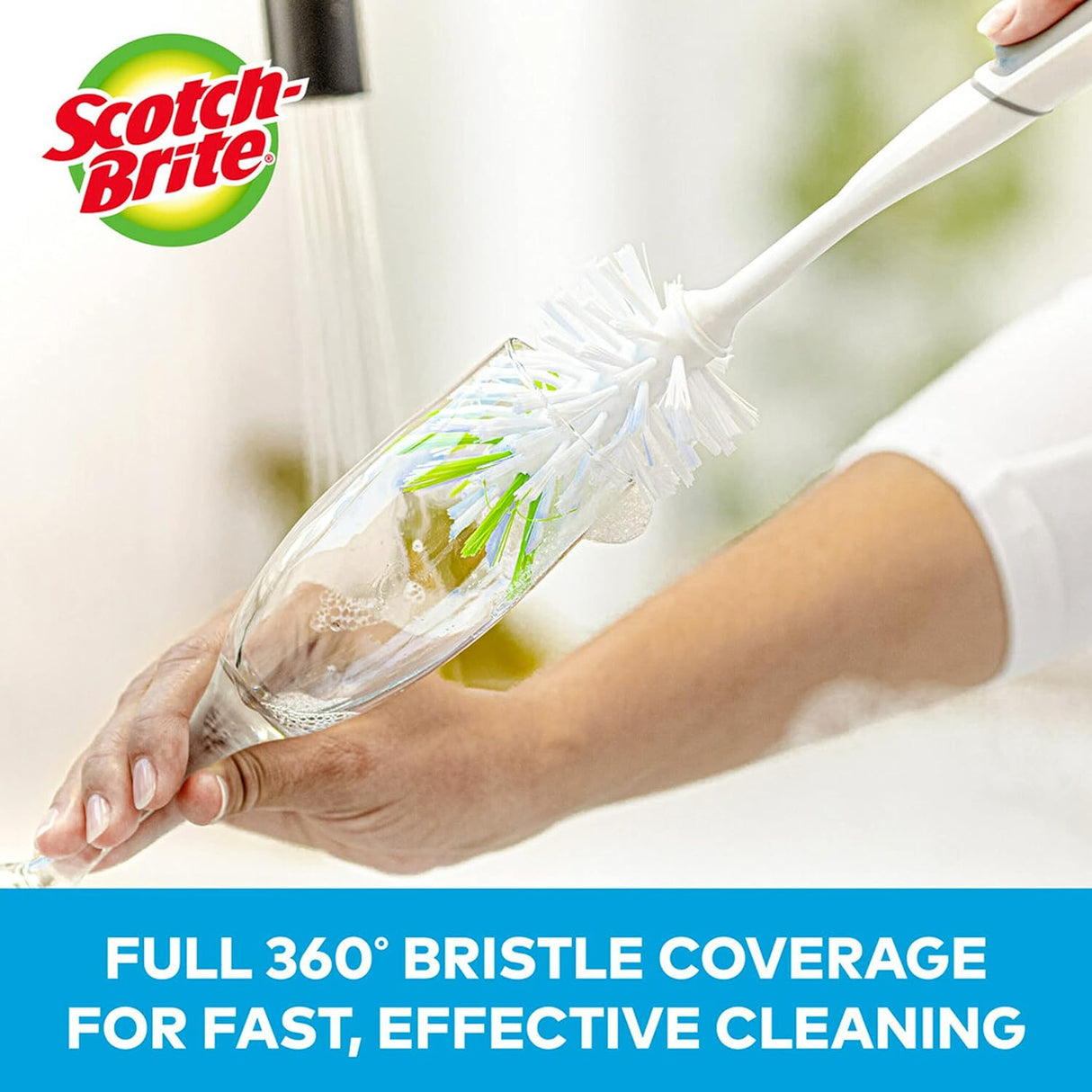 Scotch-Brite Glass and Water Bottle Brush, Long-Lasting Bristles, Safe on Multiple Types of Water Bottles, Baby Bottles, Vases, and More