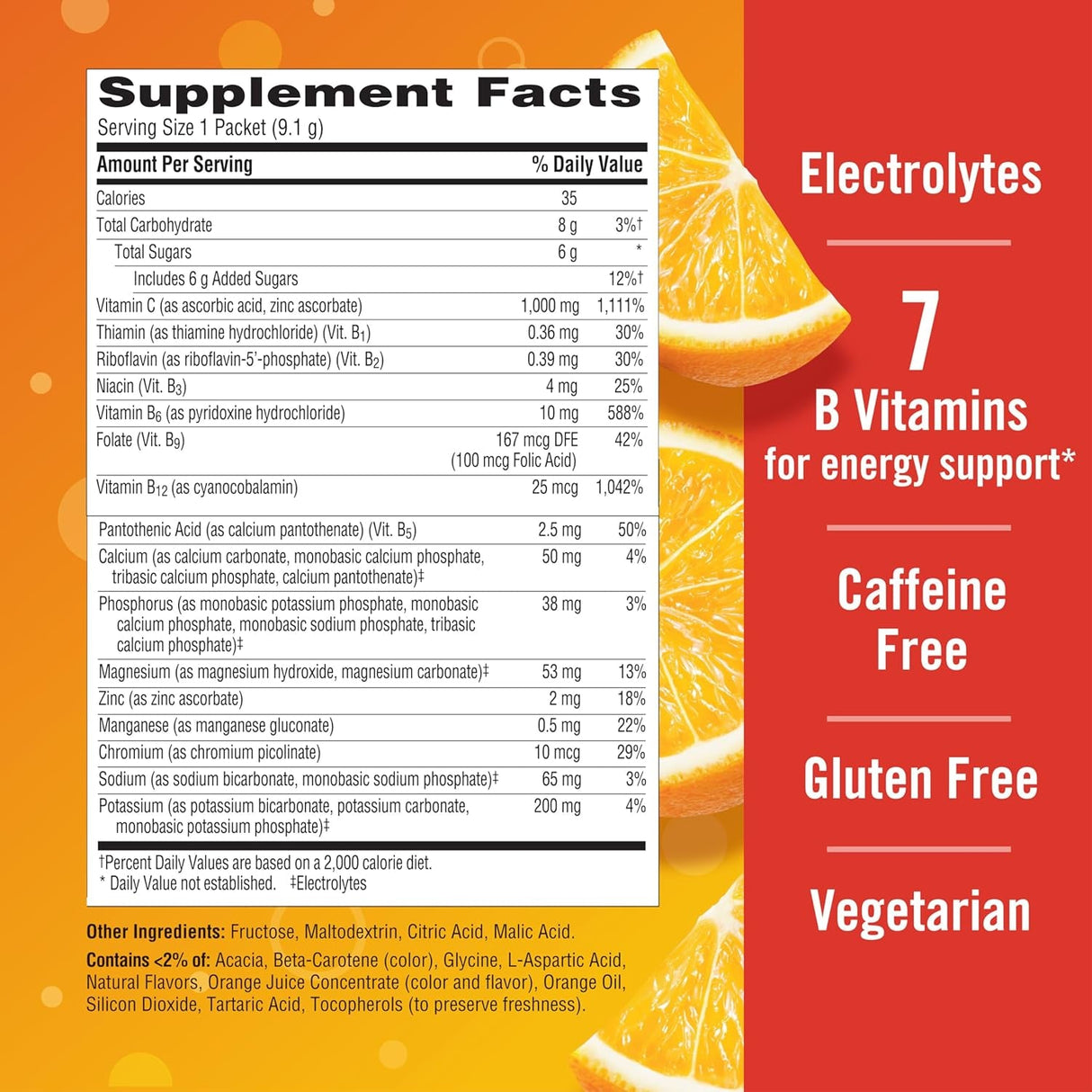 Emergen-C 1000Mg Vitamin C Powder for Daily Immune Support Caffeine Free Vitamin C Supplements with Zinc and Manganese, B Vitamins and Electrolytes, Super Orange Flavor -60 Count(Pack of 1)