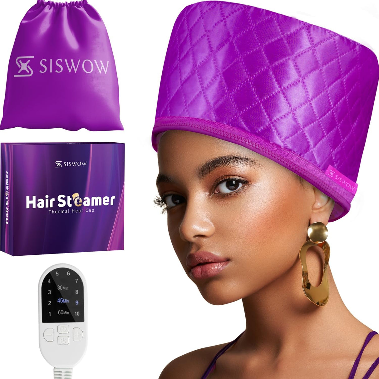 Hair Steamer for Natural Hair Home Use W/10-Level Heats up Quickly, Heat Cap for Deep Conditioning - Thermal Heat Cap for Black Hair, Great for Deep Conditioner (Black)