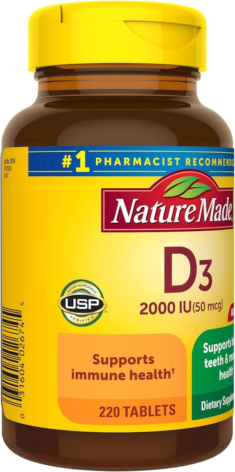 Nature Made Vitamin D3 2000 IU (50 Mcg), Dietary Supplement for Bone, Teeth, Muscle and Immune Health Support, 220 Tablets, 220 Day Supply - Supply Center USA