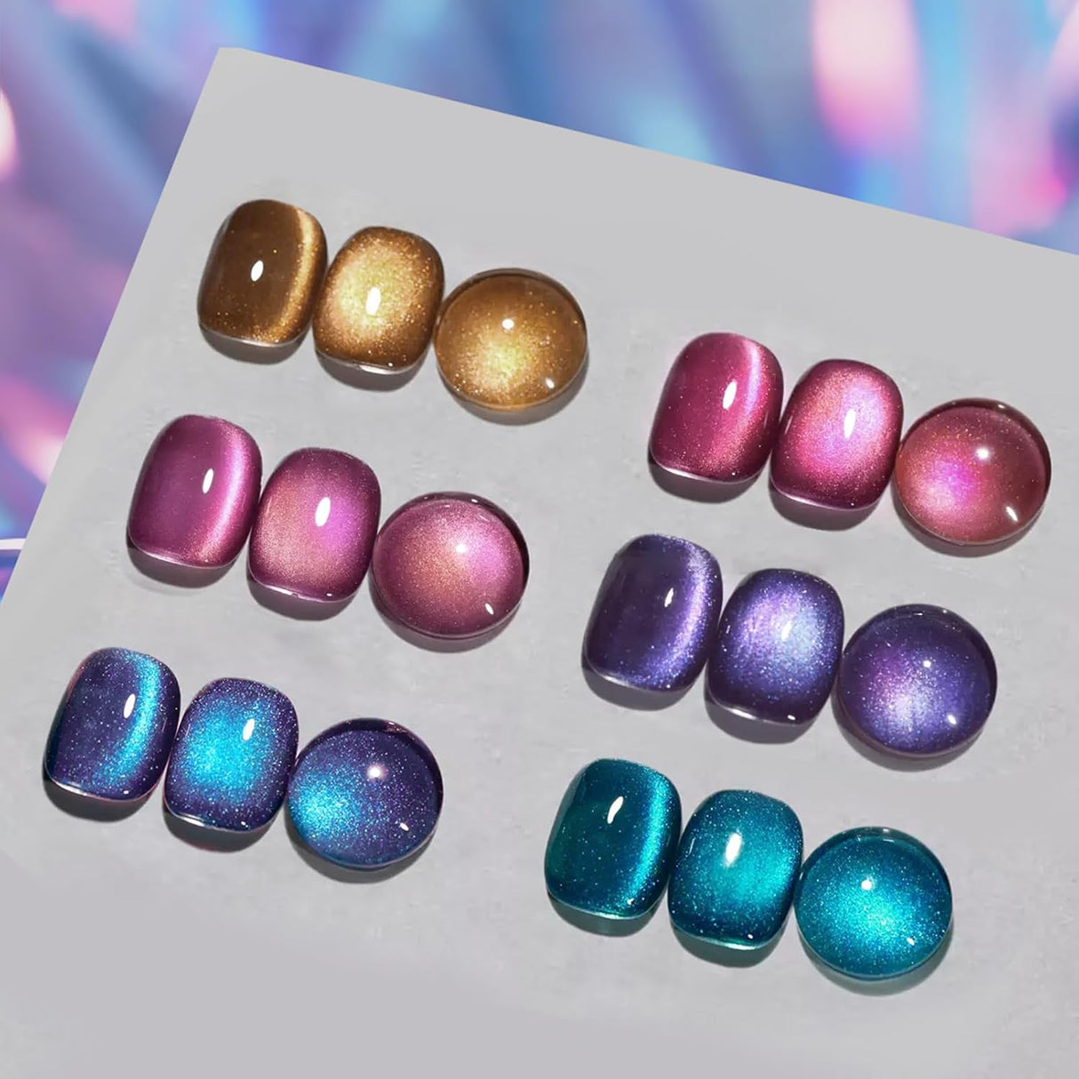 Born Pretty Cat Magnetic Eye Gel Nail Polish, Holographic Glitter Milky Jelly Cat Magnetic Gel Blue Green Purple Pink Nude Silver Nail Art Gel Manicure Salon DIY Gifts 7ML 6PCS