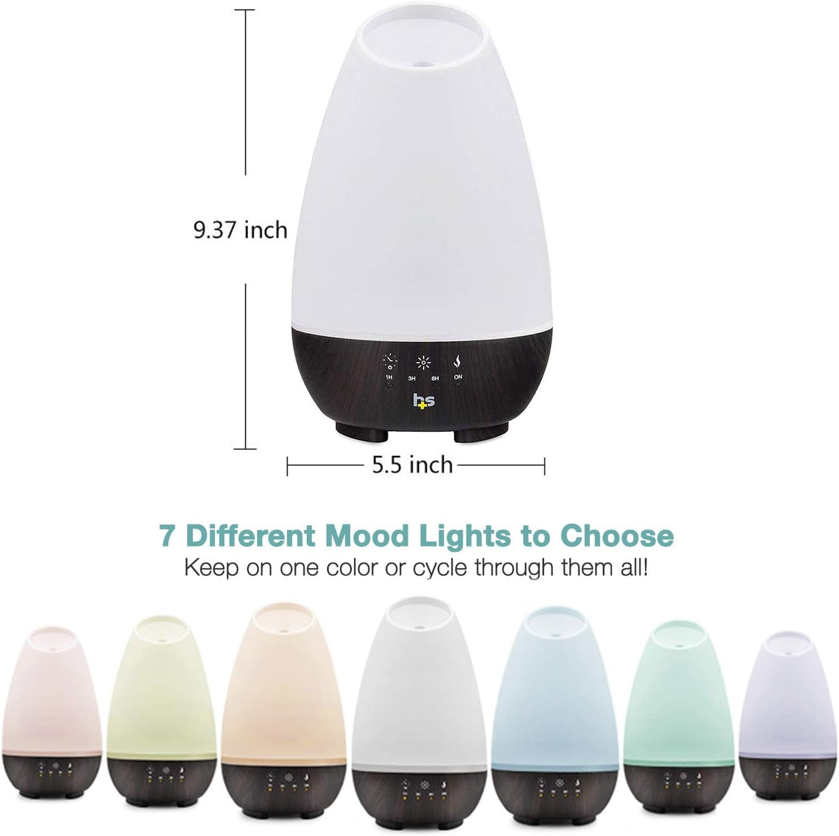 Healthsmart Essential Oil Diffuser, Cool Mist Humidifier and Aromatherapy Diffuser, FSA HSA Eligible with 500ML Tank for Large Rooms, Adjustable Timer, Mist Mode and 7 LED Light Colors, White