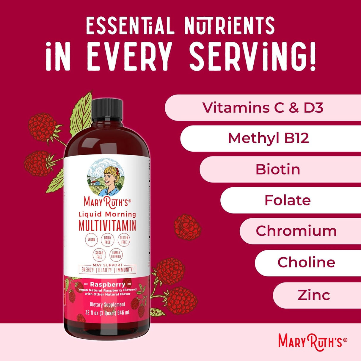 Maryruth Organics Multivitamin for Women Men & Kids | Vegan, Sugar Free | Womens Multivitamin & Multimineral | Beauty & Energy Women'S Multivitamin | Non-Gmo | 32 Fl Oz