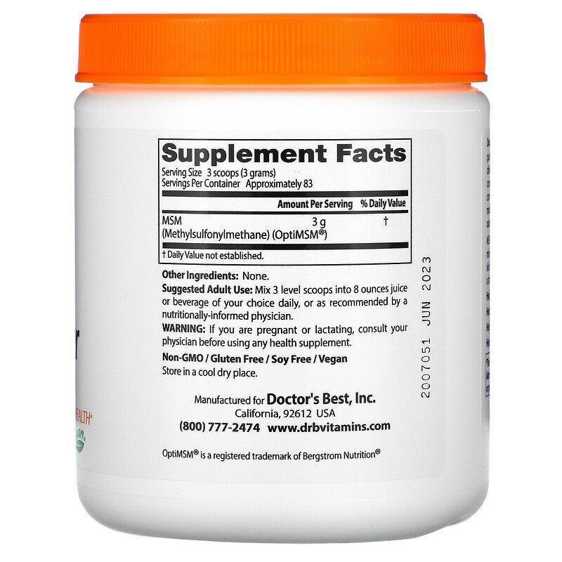 Doctor's Best, MSM Powder with OptiMSM, 8.8 oz (250 g) - Supply Center USA