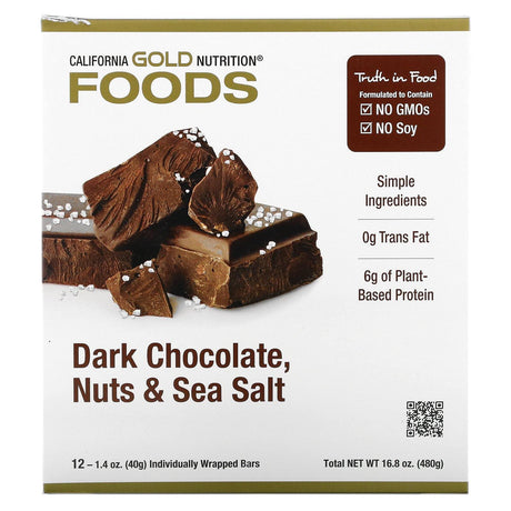 California Gold Nutrition, Foods, Dark Chocolate, Nuts & Sea Salt Bars, 12 Bars, 1.4 oz (40 g) Each - Supply Center USA