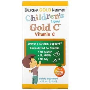 California Gold Nutrition, Children's Liquid Gold Vitamin C, USP Grade, Tart Orange Flavor, 4 fl oz (118 ml) - Supply Center USA