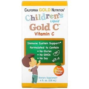 California Gold Nutrition, Children's Liquid Gold Vitamin C, USP Grade, Tart Orange Flavor, 4 fl oz (118 ml) - HealthCentralUSA