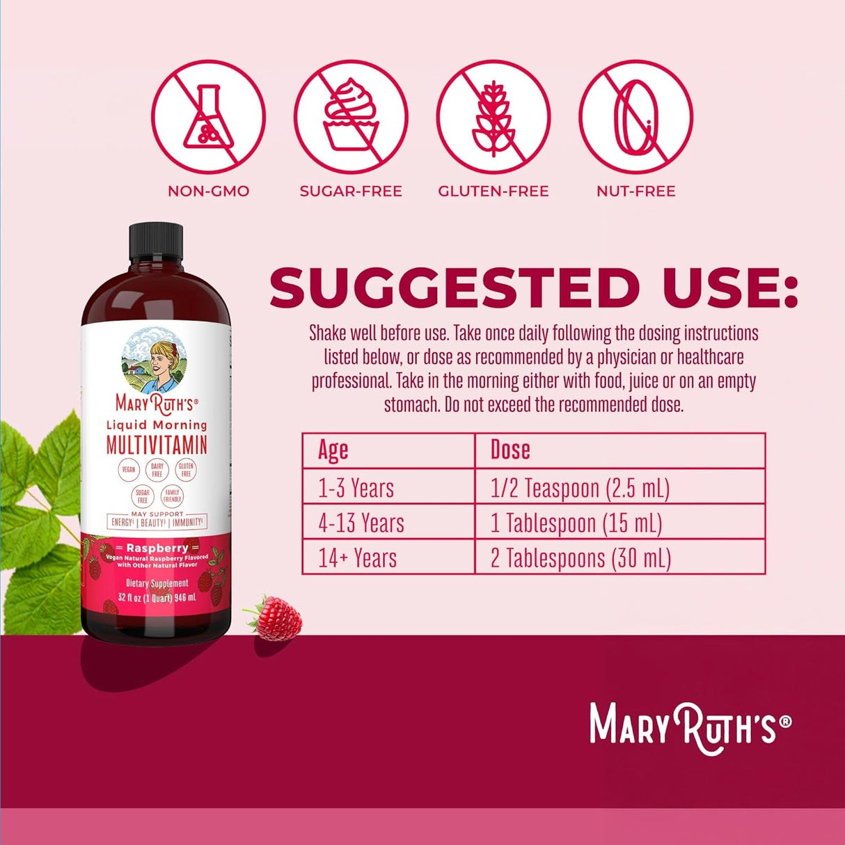 Maryruth Organics Multivitamin for Women Men & Kids | Vegan, Sugar Free | Womens Multivitamin & Multimineral | Beauty & Energy Women'S Multivitamin | Non-Gmo | 32 Fl Oz