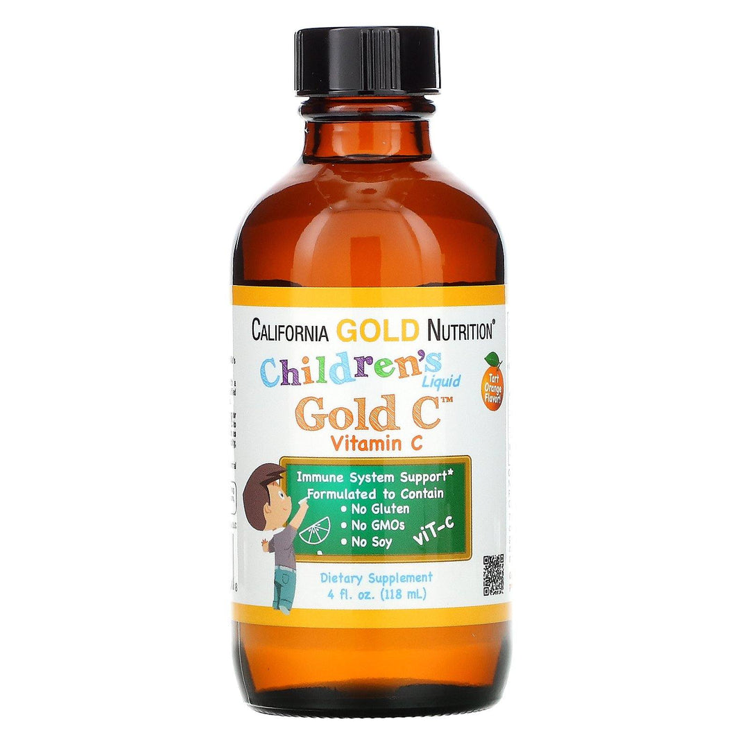 California Gold Nutrition, Children's Liquid Gold Vitamin C, USP Grade, Tart Orange Flavor, 4 fl oz (118 ml) - HealthCentralUSA