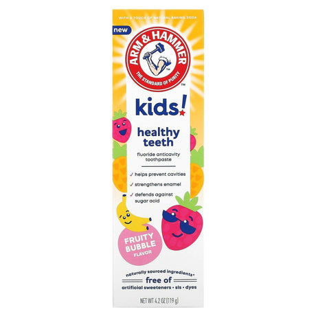 Arm & Hammer, Kids Healthy Teeth, Fluoride Anticavity Toothpaste, 2 yrs+ Fruity Bubble, 4.2 oz (119 g) - Supply Center USA