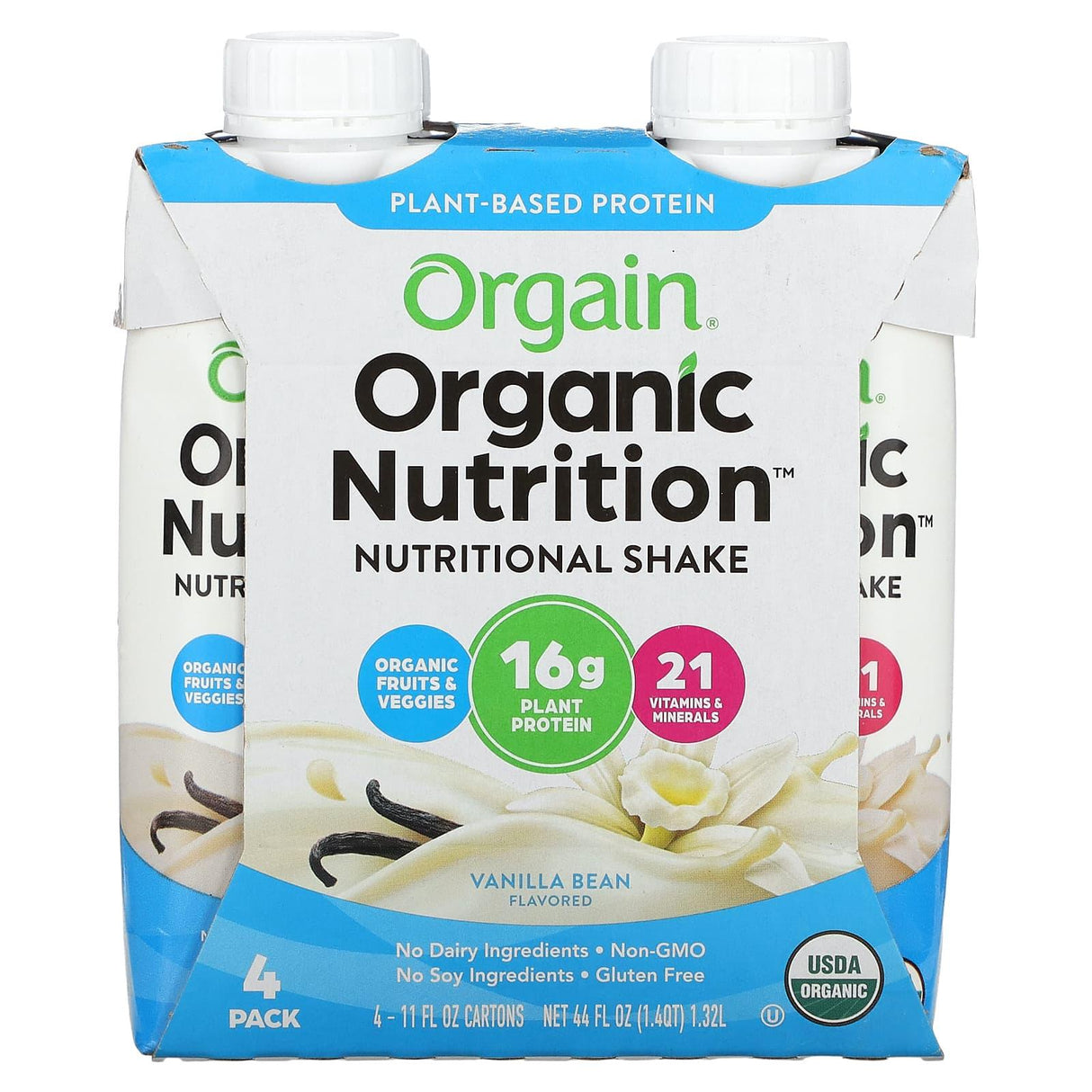 Orgain, Organic Nutrition, Nutritional Shake, Vanilla Bean, 4 Pack, 11 fl oz (330 ml) Each - Supply Center USA