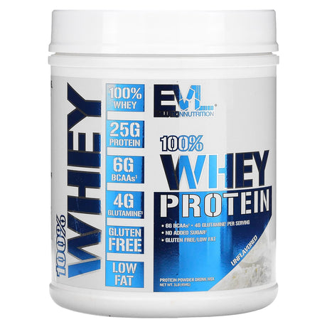 EVLution Nutrition, 100% Whey Protein, Unflavored, 1 lb (454 g) - Supply Center USA