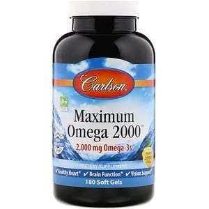 Carlson Labs, Maximum Omega 2000, Natural Lemon, 2,000 mg, 180 Soft Gels - Supply Center USA