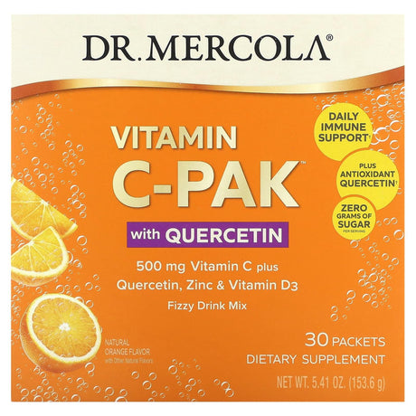 Dr. Mercola, Vitamin C-PAK with Quercetin, Natural Orange, 500 mg, 30 Packets, 0.18 oz (5.12 g) Each - Supply Center USA