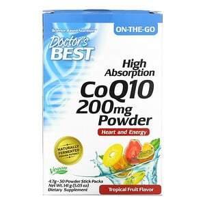 Doctor's Best, High Absorption CoQ10 Powder, Tropical Fruit, 200 mg, 30 Powder Stick Packs, 4.7 g Each - Supply Center USA