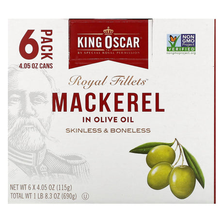 King Oscar, Royal Fillets, Mackerel In Olive Oil, 6 Pack, 4.05 oz (115 g) Each - Supply Center USA