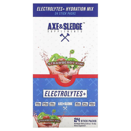 Axe & Sledge Supplements, Electrolytes+, Strawberry Kiwi, 24 Stick Packs, 0.29 oz (8.2 g) Each - Supply Center USA