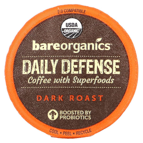 BareOrganics, Daily Defense, Coffee with Superfoods, Dark Roast, 10 Cups, 0.41 oz (11.5 g) Each - Supply Center USA