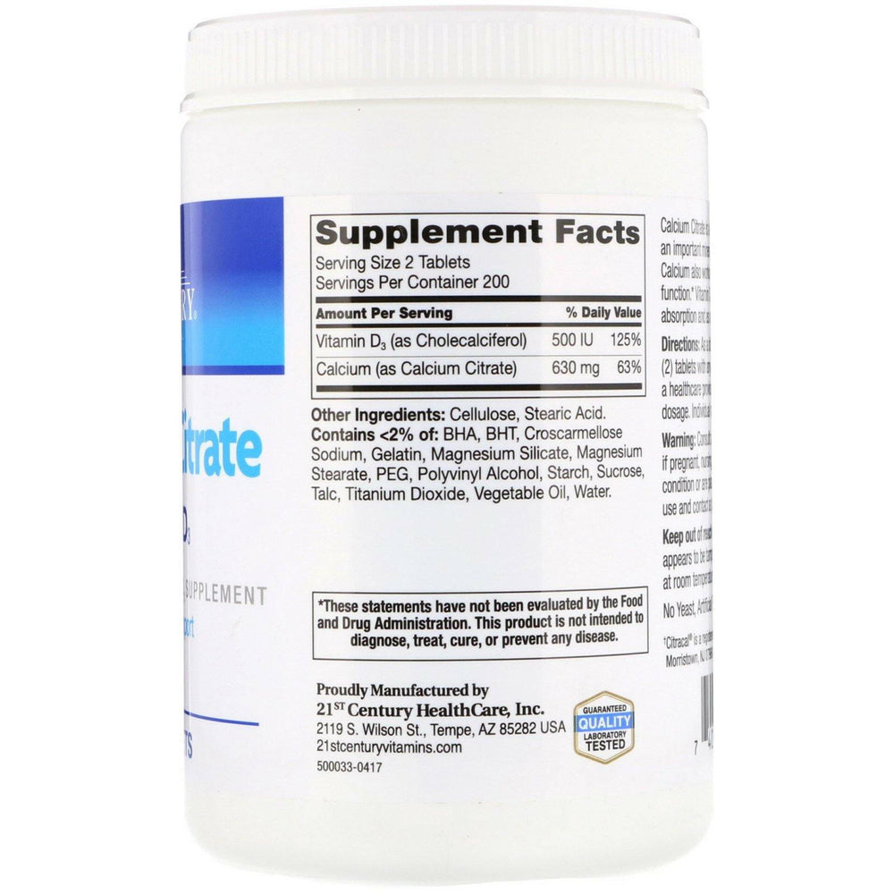 21st Century, Calcium Citrate Maximum + D3, 400 Tablets - HealthCentralUSA