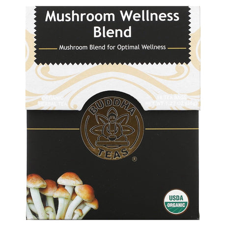 Buddha Teas, Organic Herbal Tea, Mushroom Wellness Blend, Caffeine Free, 18 Tea Bags, 1.14 oz (32 g) - Supply Center USA