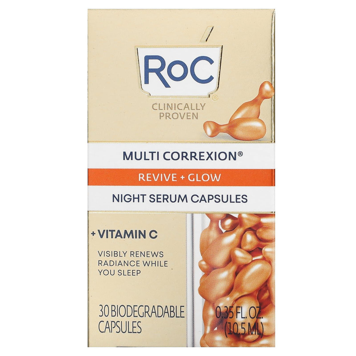 RoC, Multi Correxion, Night Serum Capsules, Fragrance Free, 30 Biodegradable Capsules, 0.35 fl oz (10.5 ml) - Supply Center USA