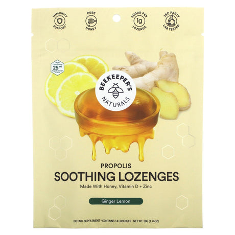 Beekeeper's Naturals, Propolis Soothing Lozenges, Ginger Lemon, 14 Lozenges, 1.76 oz (50 g) - Supply Center USA