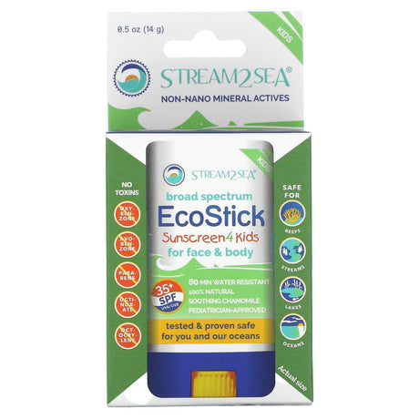 Stream2Sea, EcoStick Sunscreen 4 Kids, SPF 35+, Fragrance Free, 0.5 oz (16 g) - Supply Center USA