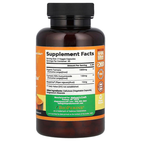 Nature's Craft, Turmeric With BioPerine®, 90 Capsules - Supply Center USA