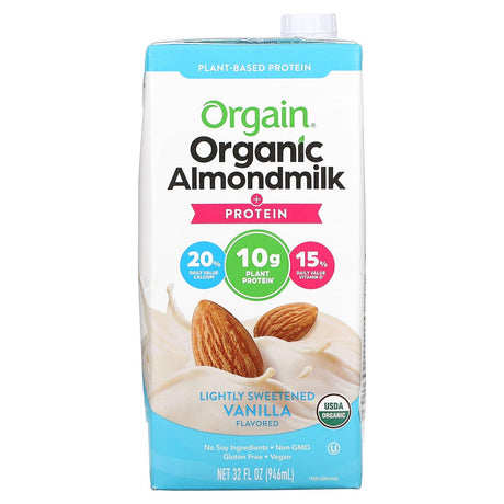 Orgain, Plant-Based, Organic Almondmilk + Protein, Lightly Sweetened Vanilla, 32 fl oz (946 ml) - Supply Center USA