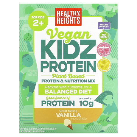 Healthy Heights, Vegan Kidz Protein, For Kids 2+, Vanilla, 10 Single Serve Packets, 0.88 oz (25 g) - Supply Center USA