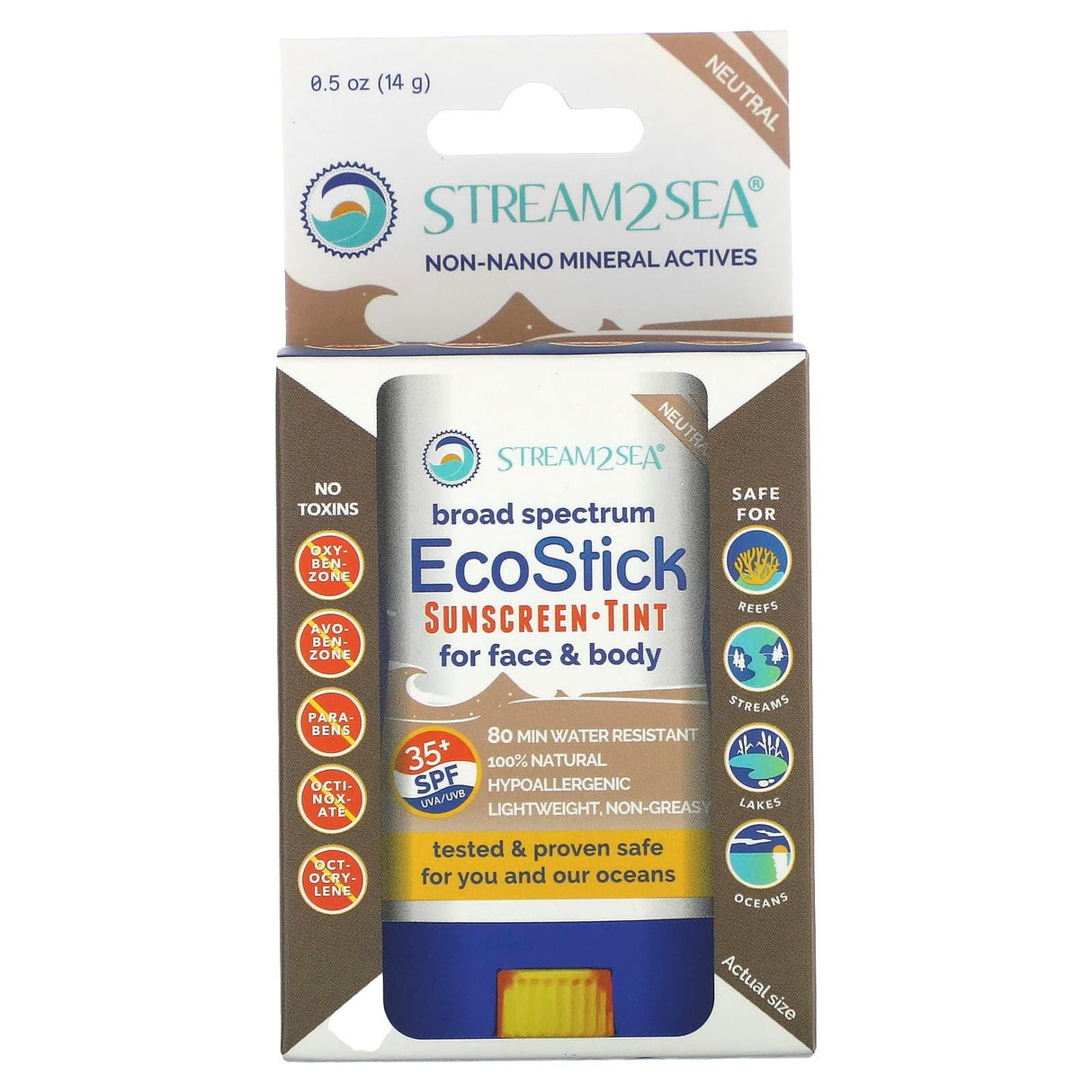 Stream2Sea, EcoStick Sunscreen Tint, SPF 35+, Neutral, 0.5 oz (14 g) - Supply Center USA