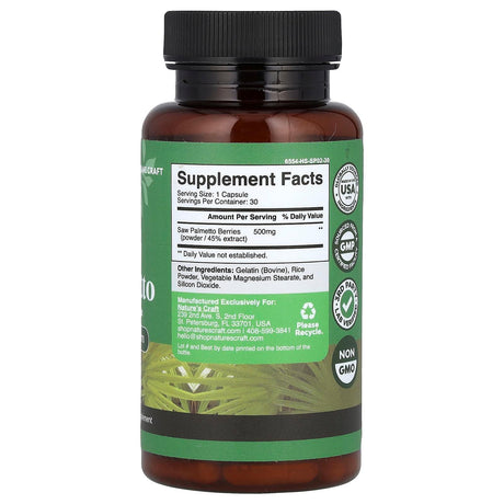 Nature's Craft, Saw Palmetto, 500 mg, 30 Capsules - Supply Center USA