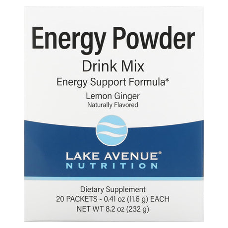 Lake Avenue Nutrition, Energy Powder Drink Mix, Lemon Ginger, 20 Packets, 0.41 oz (11.6 g) Each - Supply Center USA