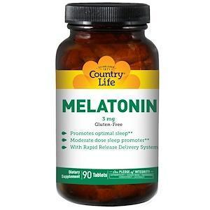 Country Life, Melatonin, 3 mg, 90 Tablets - Supply Center USA