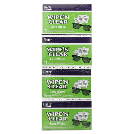 Flents, Wipe 'N Clear, Lens Wipes, 4 Boxes, 75 Wipes Each - Supply Center USA