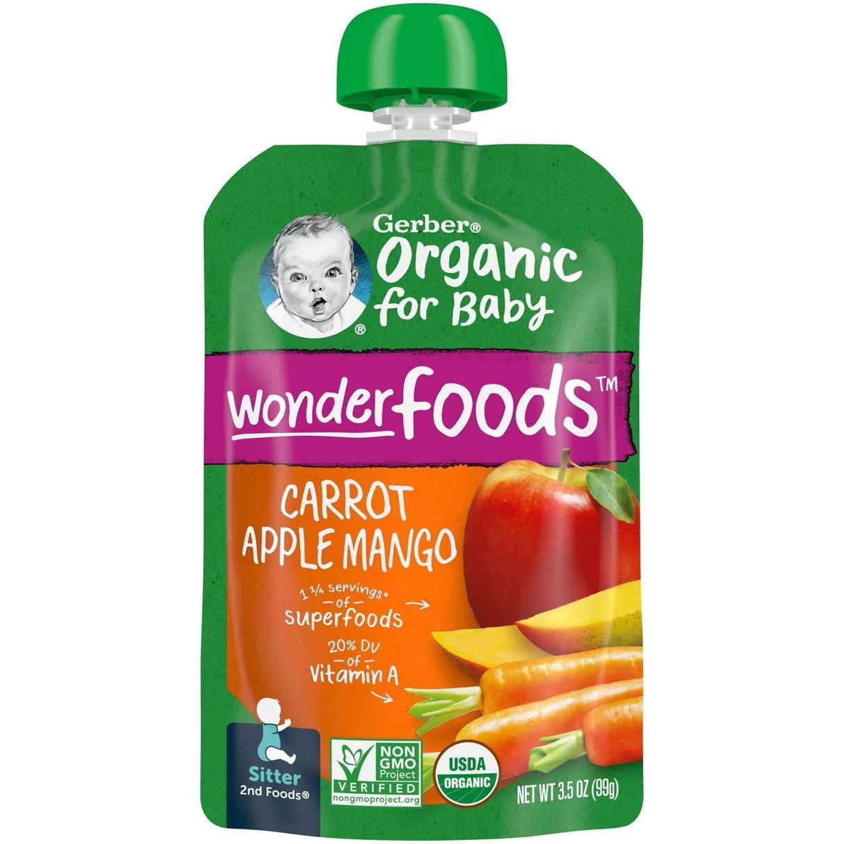 Gerber, Organic for Baby, Wonderfoods, 2nd Foods, Pear, Mango, Avocado, 3.5 oz (99 g) - Supply Center USA