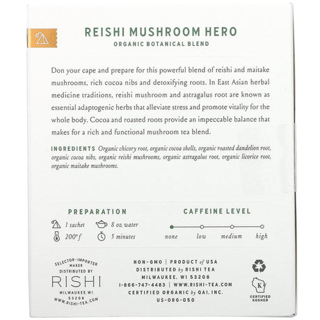 Rishi Tea, Organic Botanical Blend, Reishi Mushroom Hero, 15 Sachets, 1.64 oz (46.5 g) - Supply Center USA