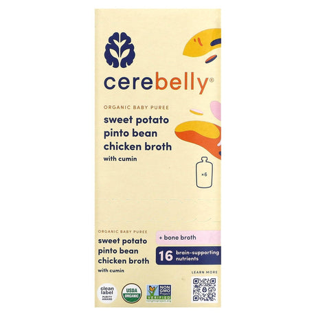 Cerebelly, Organic Baby Puree, Sweet Potato, Pinto Bean, Chicken Broth with Cumin, 6 Pouches, 4 oz (113 g) Each - Supply Center USA