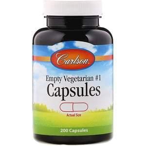 Carlson Labs, Empty Vegetarian #1 Capsules, 200 Capsules - Supply Center USA