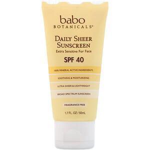 Babo Botanicals, Daily Sheer Mineral Sunscreen, SPF 40, 1.7 fl oz (50 ml) - Supply Center USA