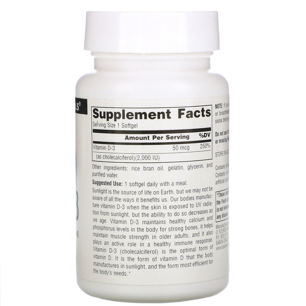 Source Naturals, Vitamin D-3, 2,000 IU, 200 Softgels - HealthCentralUSA