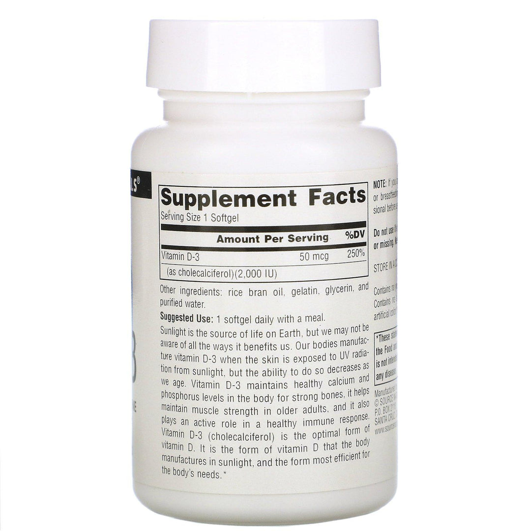 Source Naturals, Vitamin D-3, 2,000 IU, 200 Softgels - HealthCentralUSA