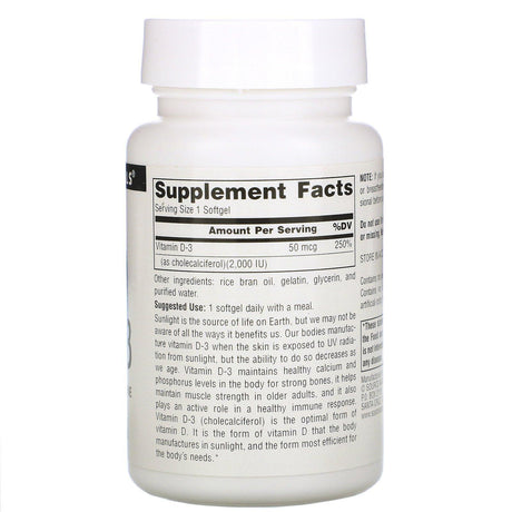 Source Naturals, Vitamin D-3, 2,000 IU, 200 Softgels - Supply Center USA