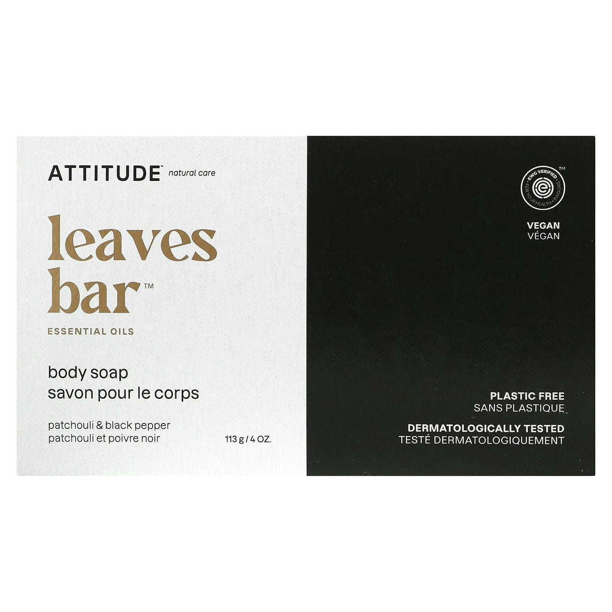 ATTITUDE, Leaves Bar, Body Bar Soap, Patchouli & Black Pepper, 4 oz (113 g) - Supply Center USA