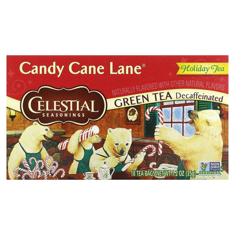 Celestial Seasonings, Holiday Green Tea, Candy Cane Lane, Decaffeinated, 18 Tea Bags, 1.2 oz (35 g) - Supply Center USA