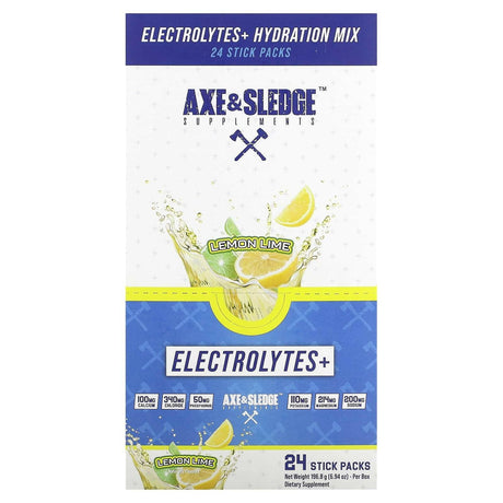 Axe & Sledge Supplements, Electrolytes+, Lemon Lime, 24 Stick Packs, 0.29 oz (8.2 g) Each - Supply Center USA