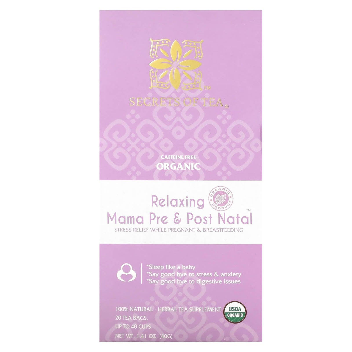 Secrets of Tea, Organic Relaxing Mama Pre & Post Natal, Caffeine Free, 20 Tea Bags, 1.41 oz (40 g) - Supply Center USA