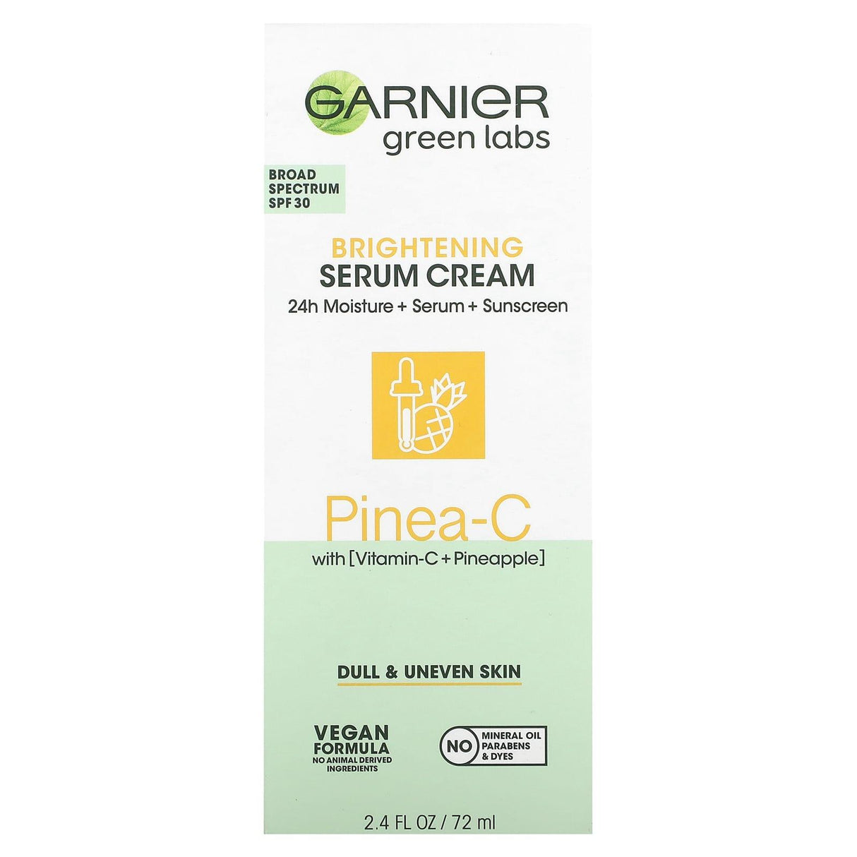 Garnier, Green Labs, Pinea-C Brightening Serum Cream, Broad Spectrum SPF 30, 2.4 fl oz (72 ml) - Supply Center USA